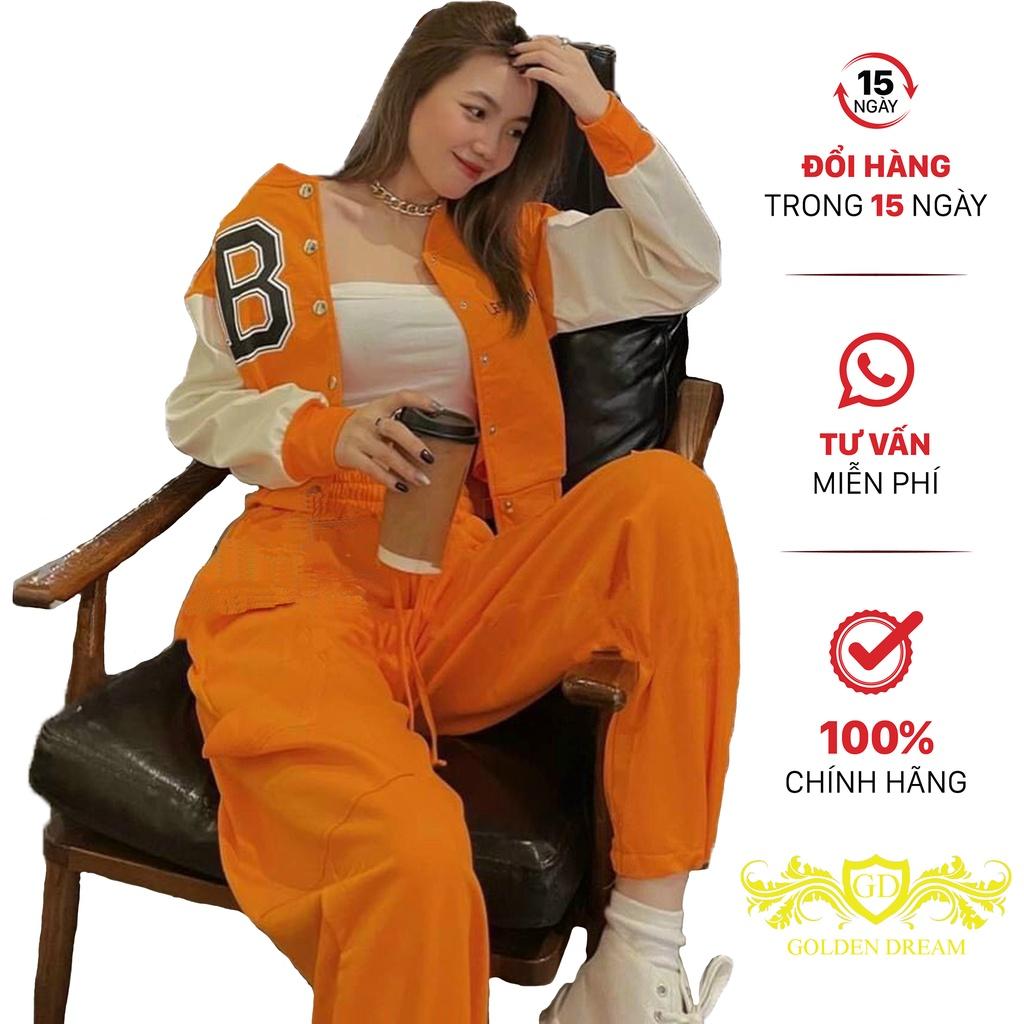 Áo khoác bomber croptop Chữ B nữ dáng lửng Phối tay trắng rộng Kiểu hàn quốc GOLDEN DREAM
