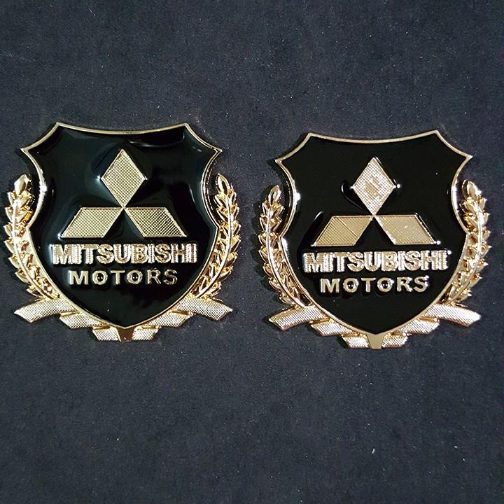 Bộ 2 Logo bông lúa nổi Mitsubishi dán trang trí Ngoại thất ô tô