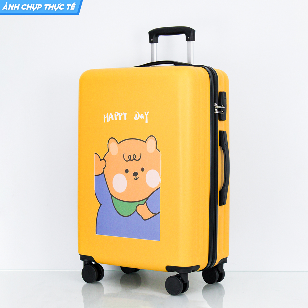 HÌNH THẬT_Vali Du Lịch Tay Kéo In Hình Gấu Cute Chất Liệu Nhựa Nhám PC+ABS 4 Bánh Xe Xoay 360 Độ Hàng Sẵn Kho Đủ Size 20/24/26 inch