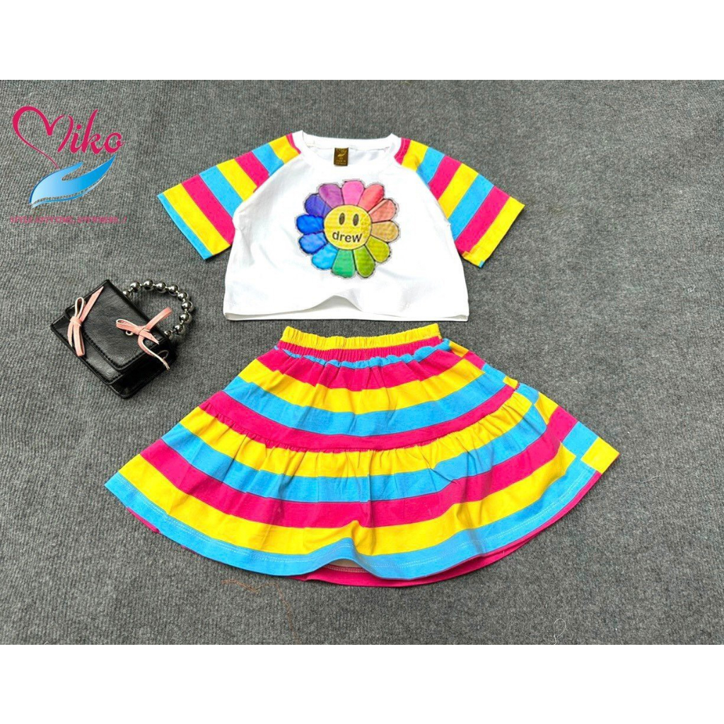 Đồ bộ bé gái, Bộ quần giả váy cho bé gái phong cách thể thao từ 20-40kg chất cotton mềm mịn mát