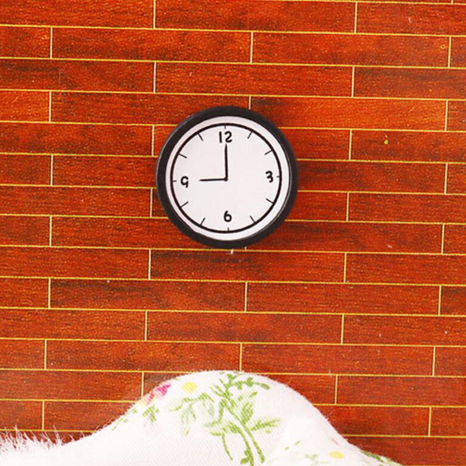 2PCS Round Wood Wall Clock Miniature for 1:12 Dollhouse Furniture Model Toy