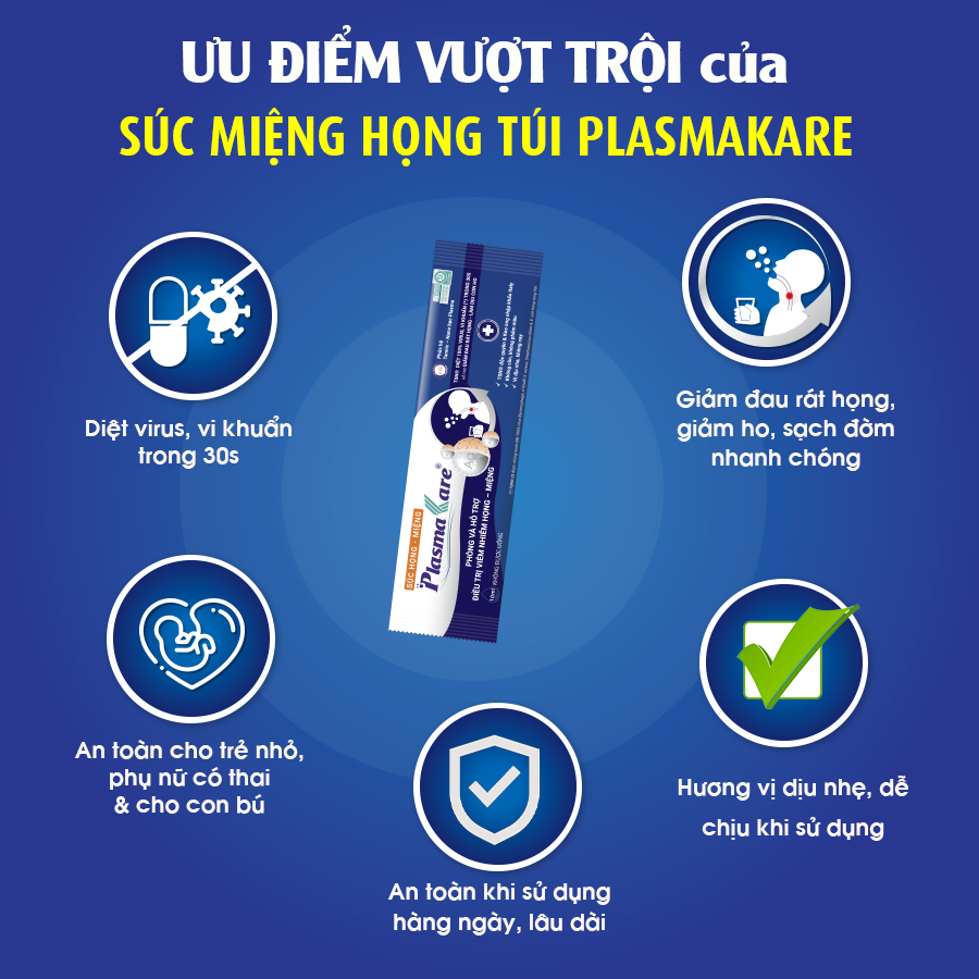 Nước Súc Miệng Nano Bạc PlasmaKare - Ngăn Ngừa Viêm Lợi, Dịu Họng, Sạch Đờm - Hộp 25 túi, 1 túi 10ml