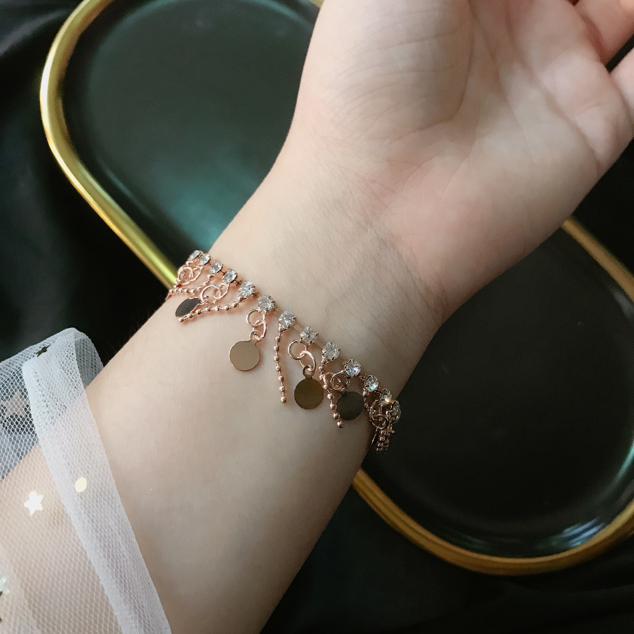 Lắc tay nữ xi vàng kiểu bi tròn dây đính toàn hột lấp lánh, siêu xinh, siêu đáng yêu - 300LTBITR-036
