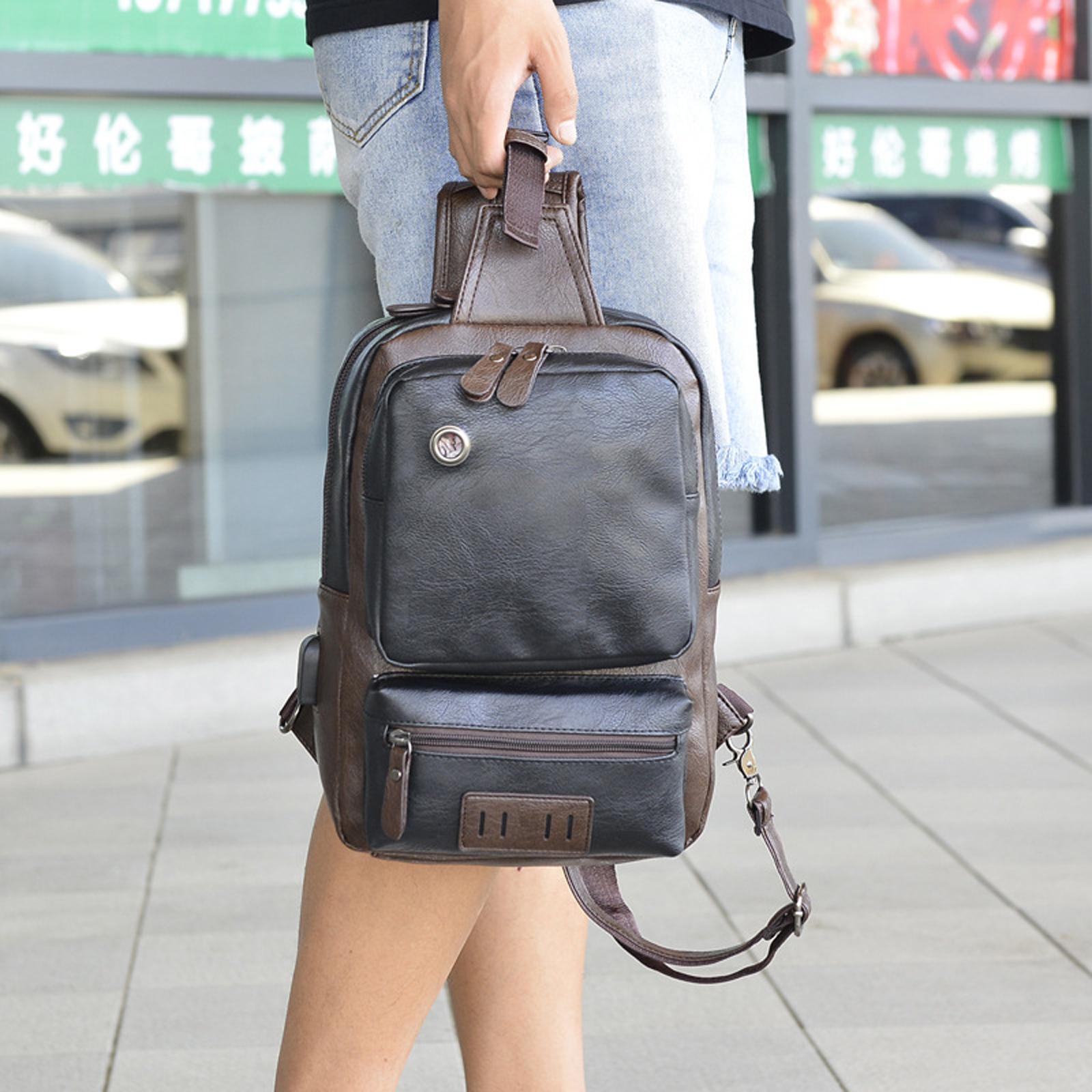 Men's   Strap Backpack USB Charging Port  Handbag Black