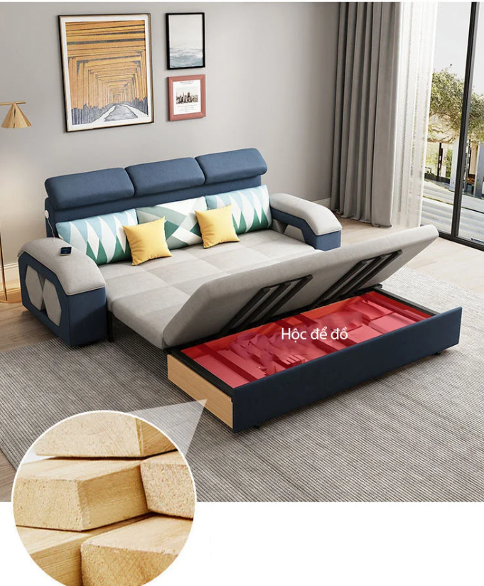 Sofa giường đa năng hộc kéo đầu bật cao cấp HGK-20 ngăn chứa đồ tiện dụng Juno Sofa KT 2m2