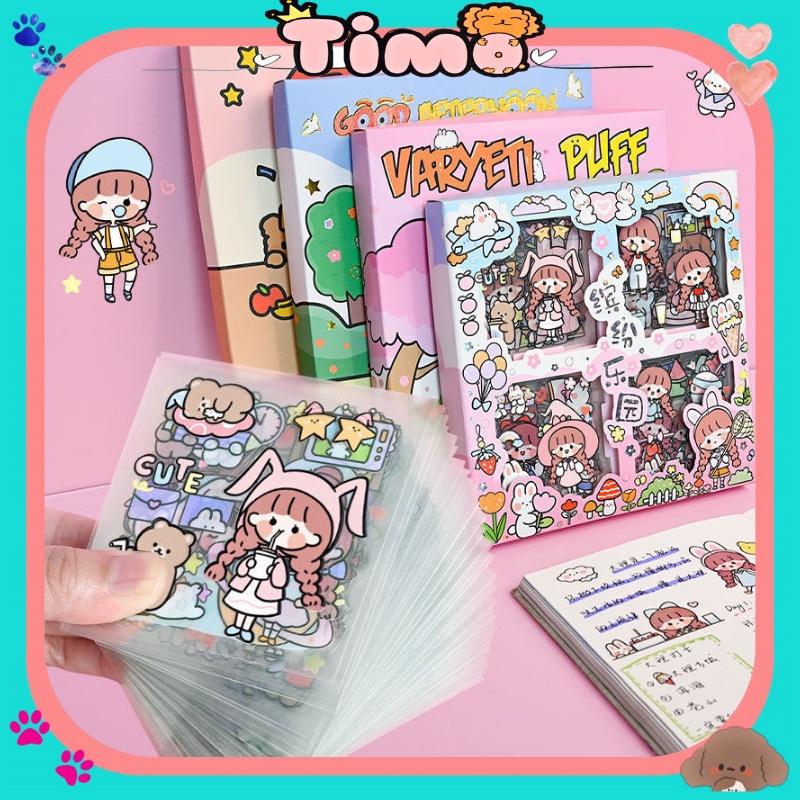 Hộp 100 tấm sticker cute chống nước và dạng hình dán giấy vintage dễ thương trang trí dán sổ 5 mẫu