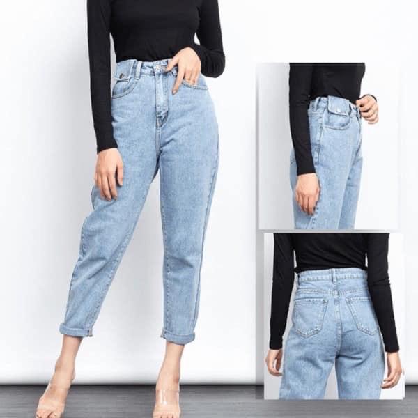 Quần Jean Nữ Trơn Túi Nắp Dáng Baggy
