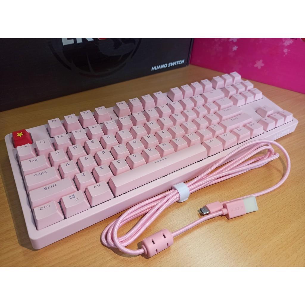 Bàn phím cơ EDRA EK387 Pink Huano switch version 2021 - Phiên bản màu hồng cực kute - Hàng chính hãng