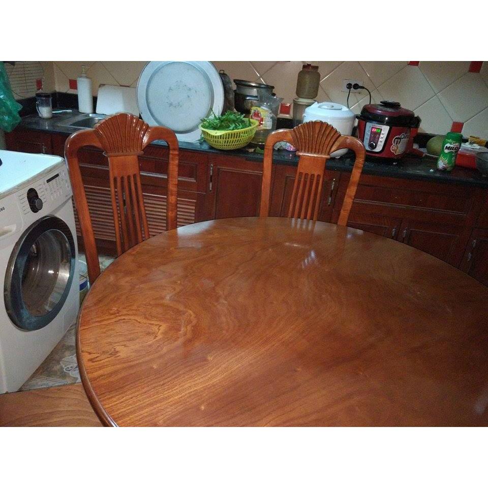 Bộ bàn ghế ăn tròn gỗ Xoan, loại bàn xoay kính