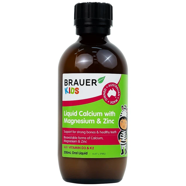 Siro Brauer Kids Liquid Calcium with Magnesium and Zinc nhập khẩu từ ÚC - Bổ sung Vitamin Canxi, Magie và Kẽm cho trẻ từ 1 tuổi (200ml)