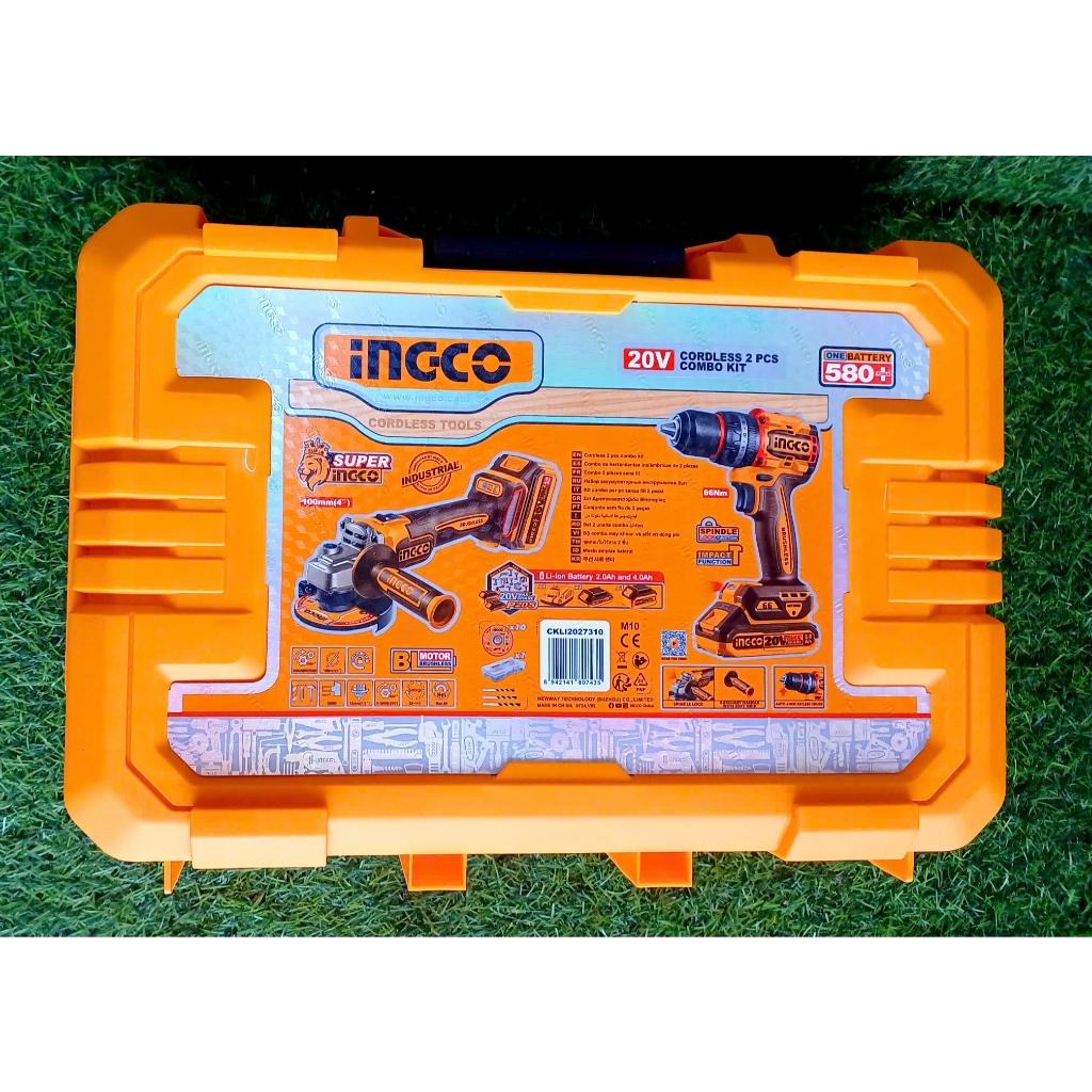 BỘ COMBO MÁY MÀI GÓC (CAGLI21104) &amp; MÁY KHOAN BÚA (CIDLI206681) DÙNG PIN 20V INGCO CKLI2027310 - HÀNG CHÍNH HÃNG
