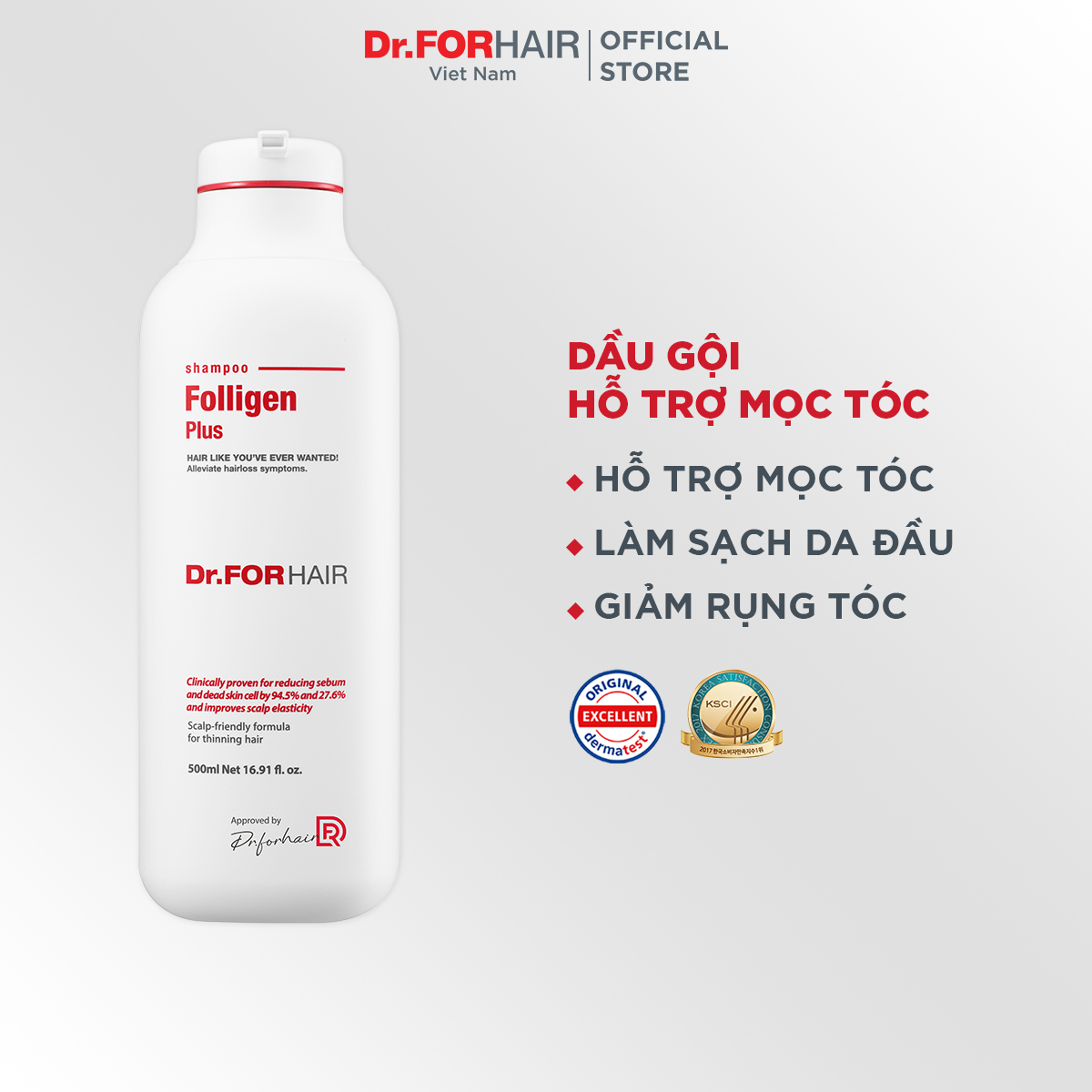 Dầu gội đầu ngăn rụng tóc kích thích mọc tóc Dr.FORHAIR Folligen Plus Shampoo 500ml