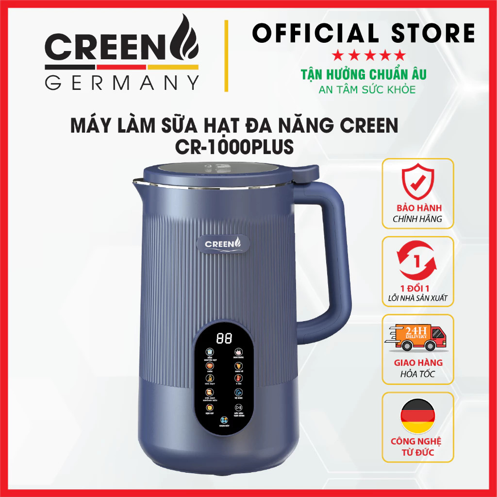 Máy Làm Sữa Hạt Đa Năng Creen CR-1000 PRO, Dung Tích 1L, 950W, Hàng Chính Hãng Bảo Hành 12 Tháng