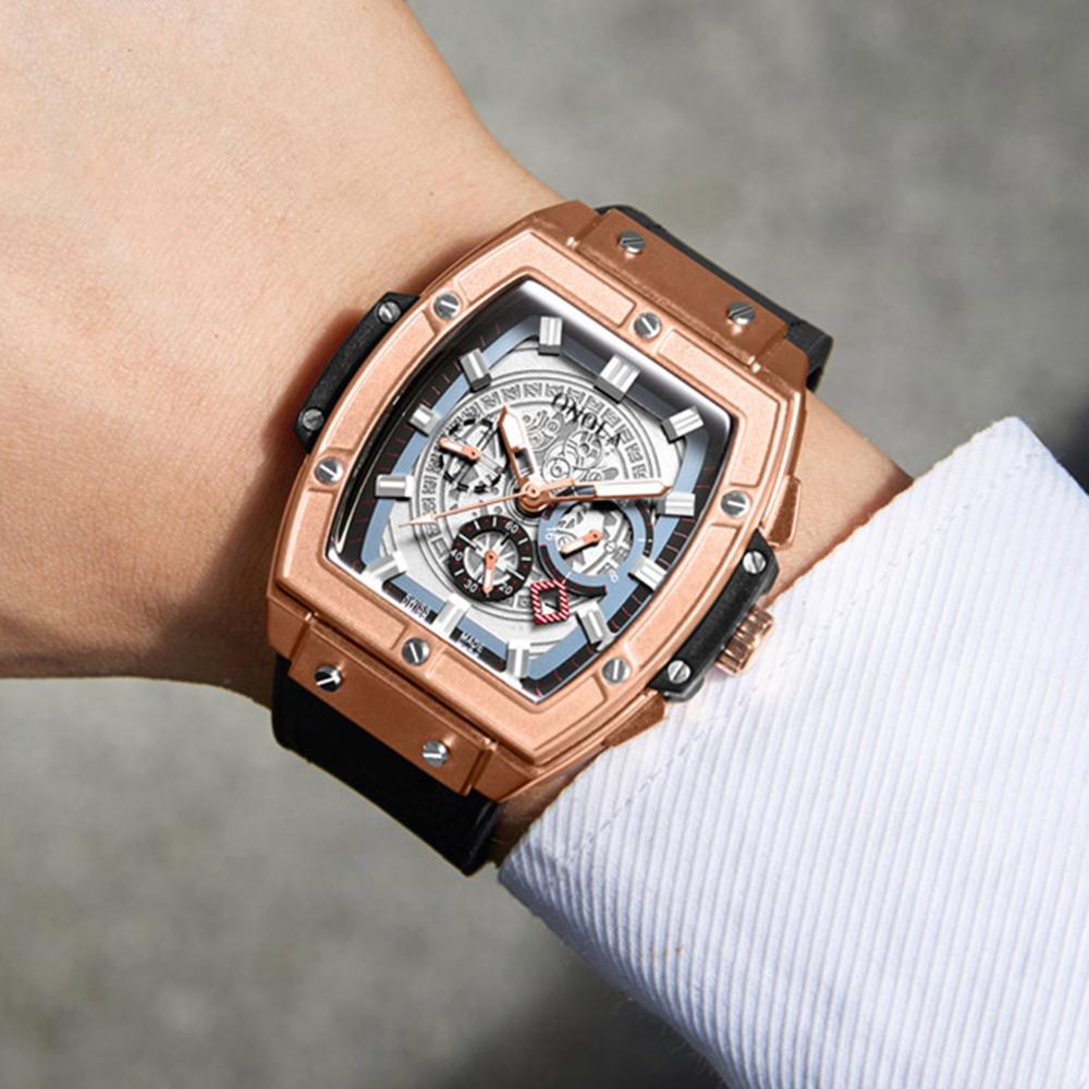 Đồng hồ Quartz dành cho nam với dây đeo bằng da có màn hình phát sáng thiết kế rỗng 3ATM