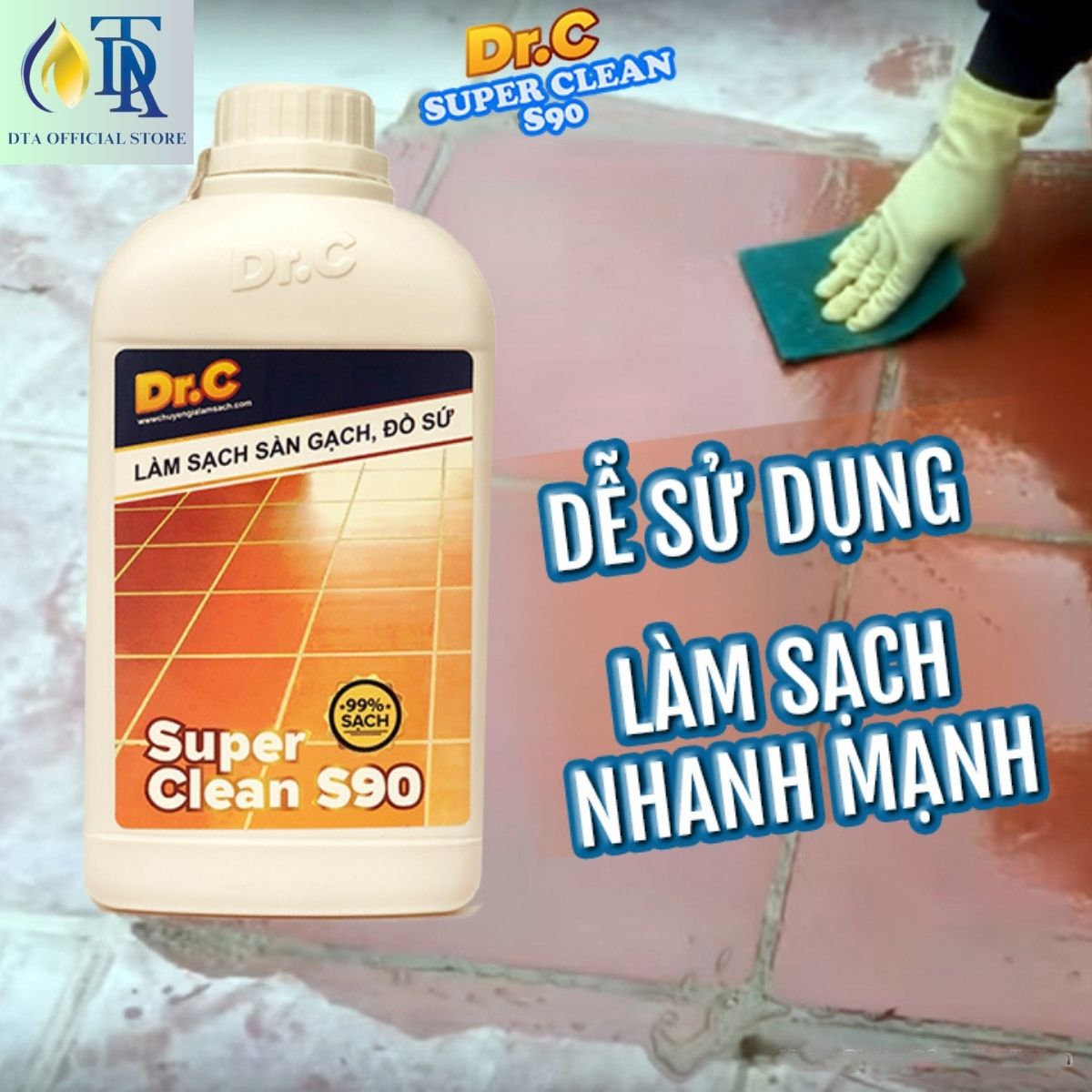 Combo Tẩy Bồn Cầu Bị Ố Vàng,Tẩy Gạch Men,Tẩy Xi Măng,Nước Tẩy Nhà Vệ Sinh,Tẩy Rong Rêu Vôi Vữa Dr.C Super Clean S90 1 Lít