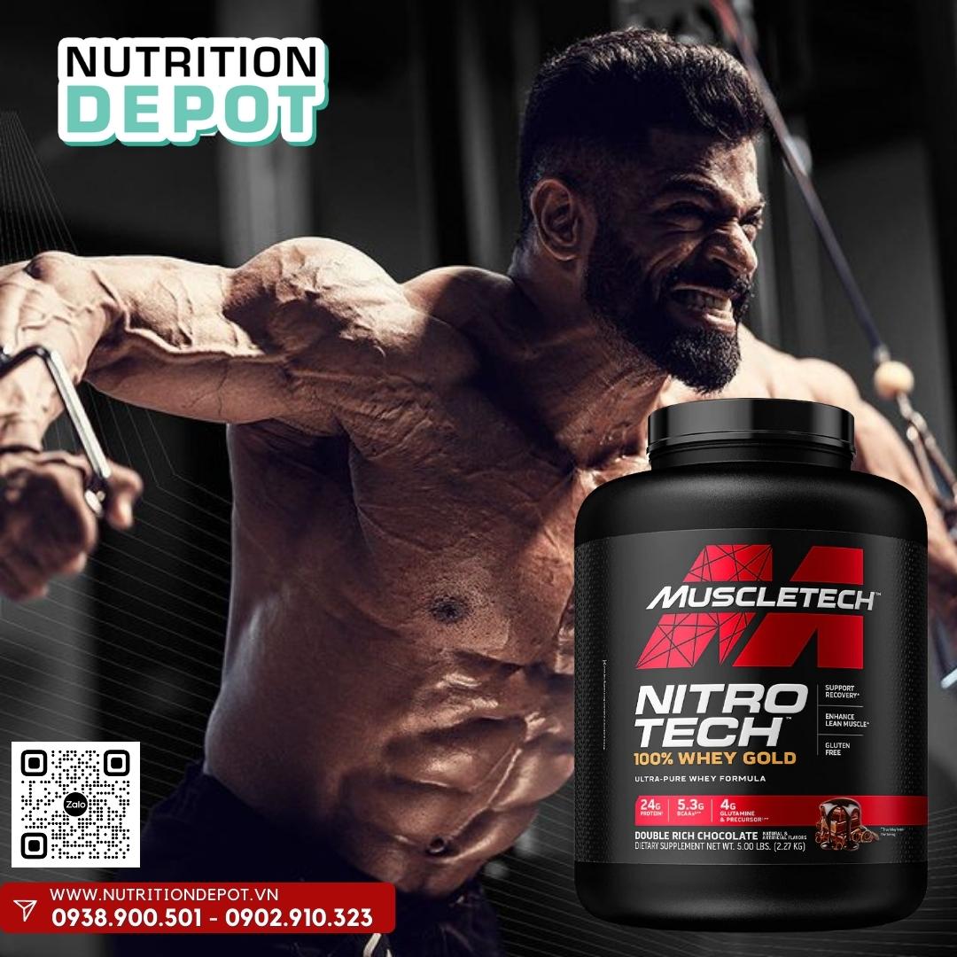 Sữa tăng cơ Nitrotech Whey Gold Muscletech 5lbs 69 lần dùng, Tăng cơ và phục hồi cơ nhanh chóng