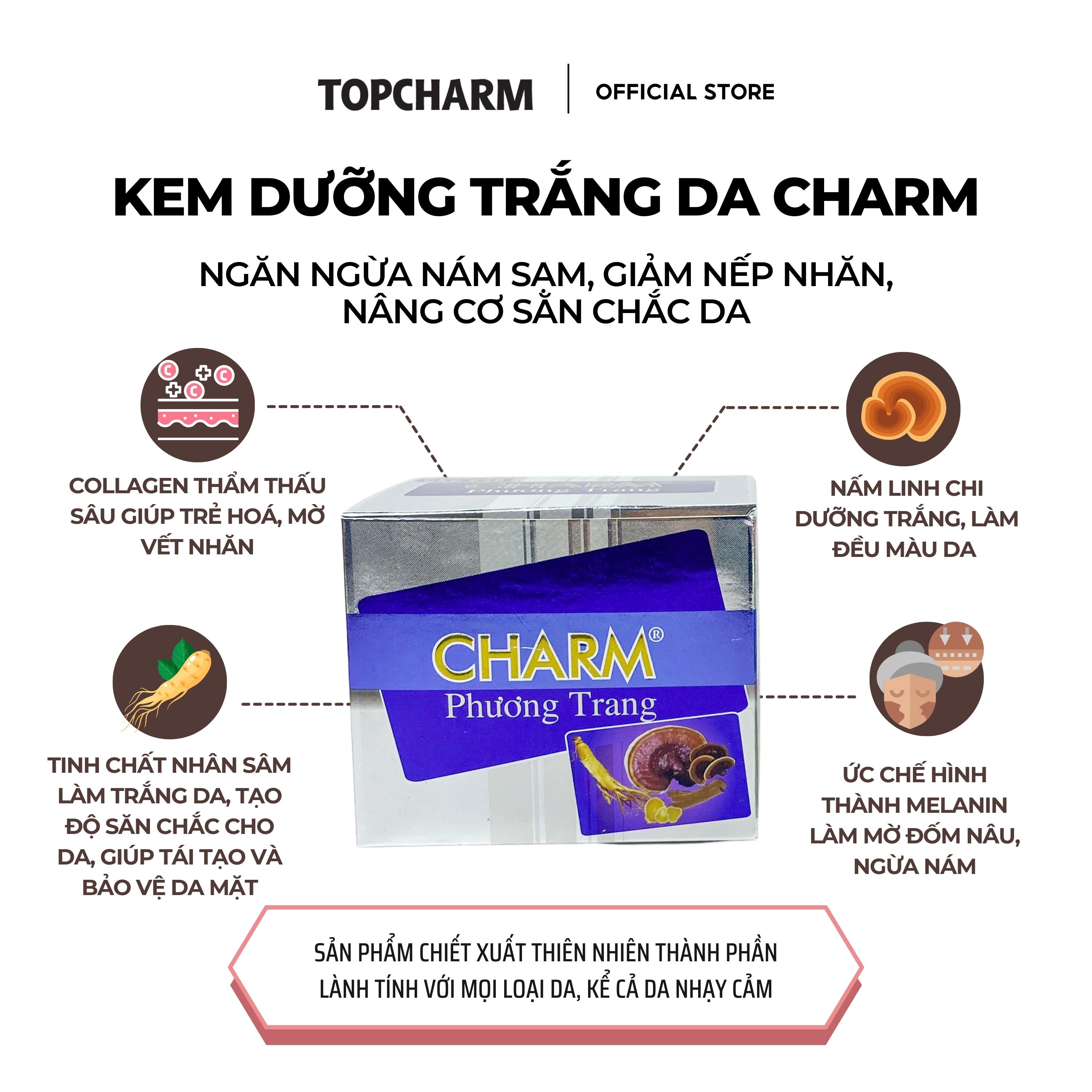 Kem dưỡng trắng da nhân sâm CHARM - Ngăn ngừa nám sạm, mờ dân nếp nhăn, nâng cơ săn chắc da, giúp bạn sở hữu làn da trắng mịn căng bóng