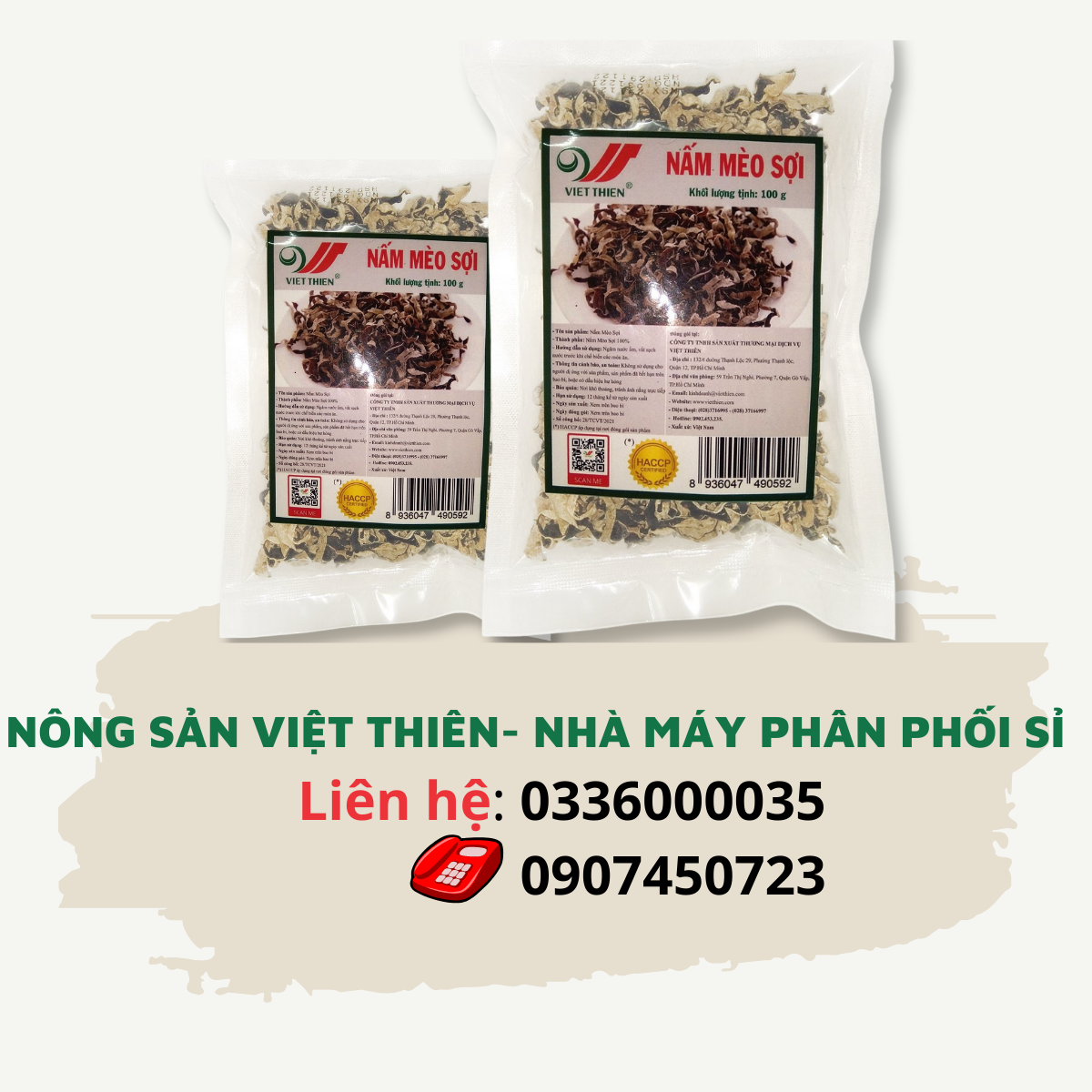 Nấm mèo sợi Việt Thiên, nhà máy sản xuất và phân phối nông sản Việt Thiên, giá rẻ