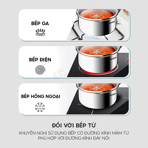 Nồi cán dài/quánh Inox liền khối có nắp Tefal Starter 16cm E3252295/18cm E3252395 - Hàng chính hãng