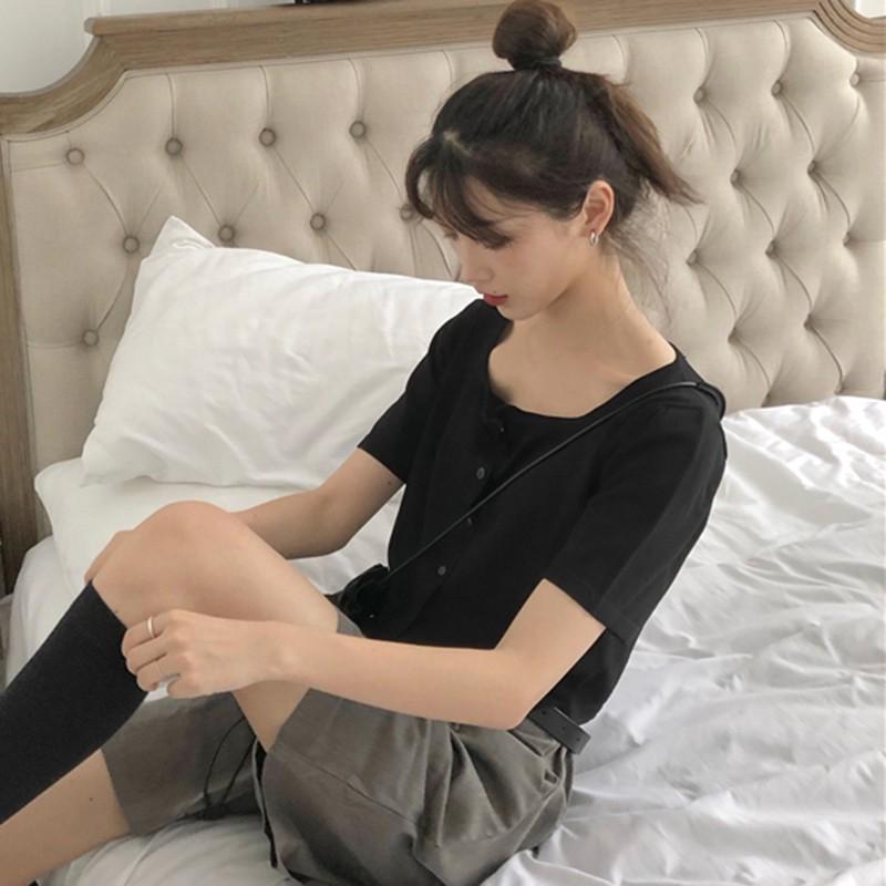 Áo Cardigan Ngắn Tay Cổ Vuông Dáng Rộng Thời Trang Cho Nữ