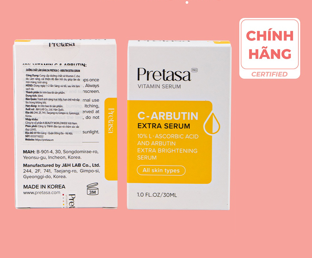 Serum Sáng da mờ thâm PRETASA vitamin C Arbutin Extra Serum - Hàng Chính Hãng