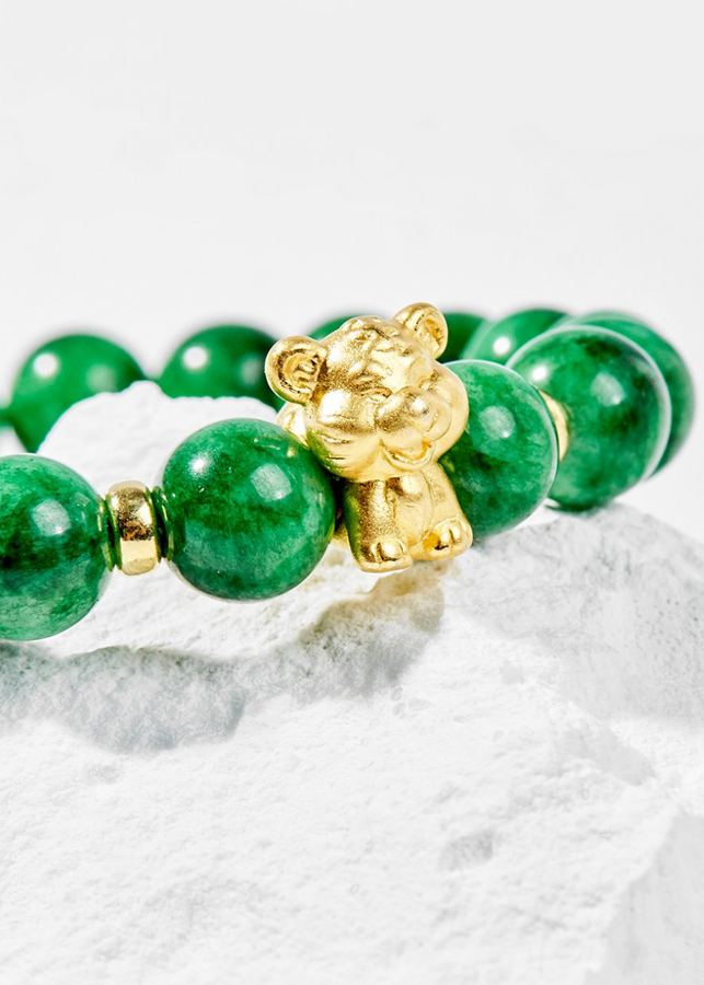 Vòng Tay Phong Thủy Nữ Đá Cẩm Thạch Sơn Thủy Phối Charm Tuổi Dần Bạc Mạ Vàng 24K Mệnh Mộc, Hỏa Ngọc Quý Gemstones