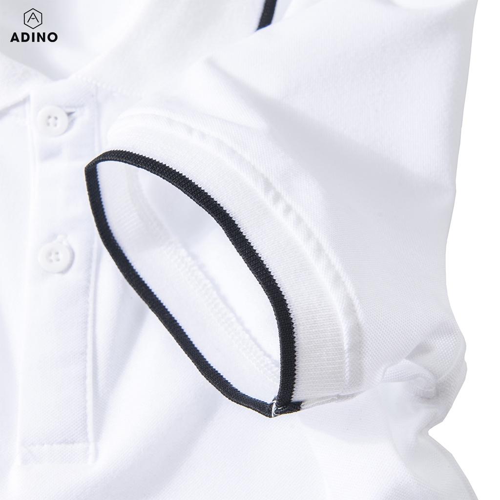 Áo polo nam ADINO màu trắng phối viền vải cotton co giãn dáng công sở slimfit hơi ôm trẻ trung AP71