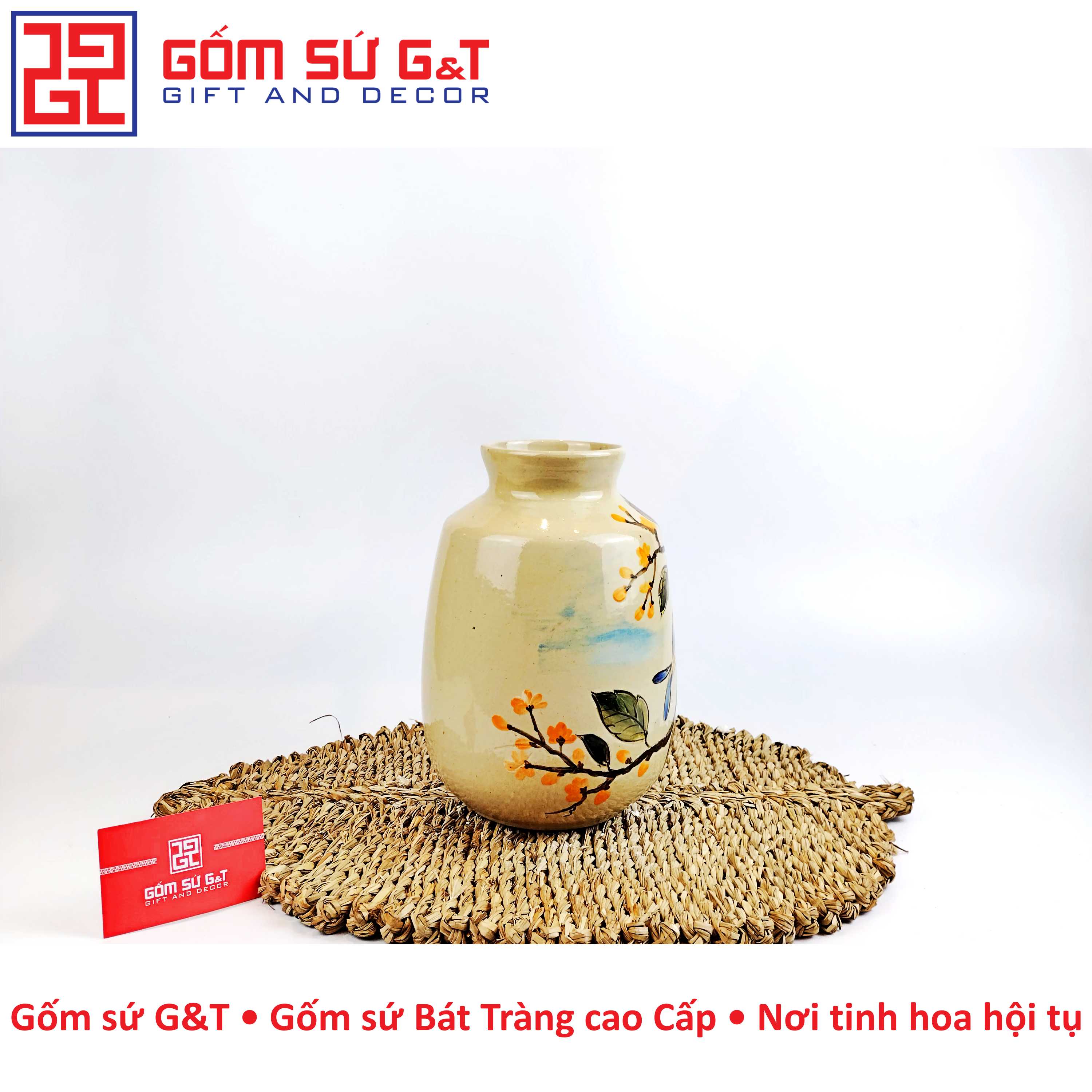 Lọ hoa dáng vai vuông vẽ lưu kê Gốm Sứ G&amp;T