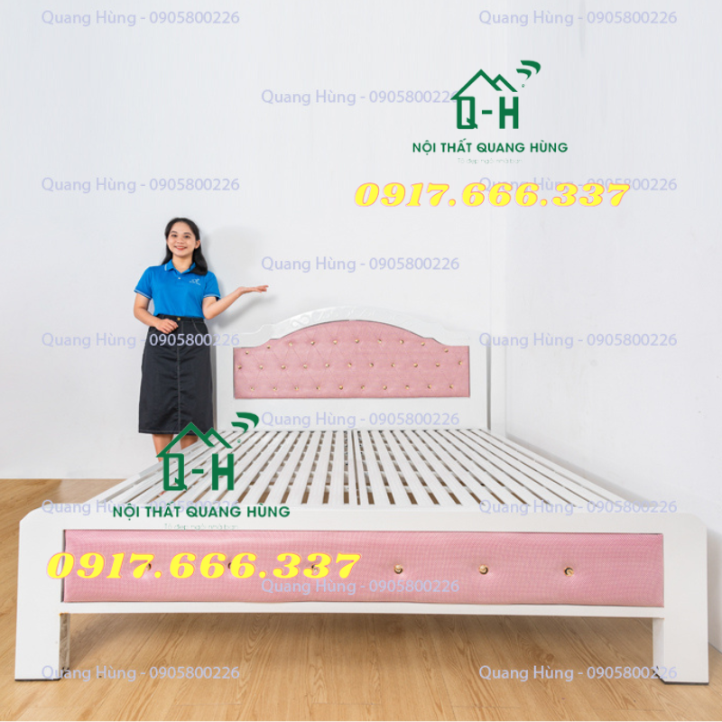 Giường sắt 1m8 có nệm bọc 2 đầu cao cấp