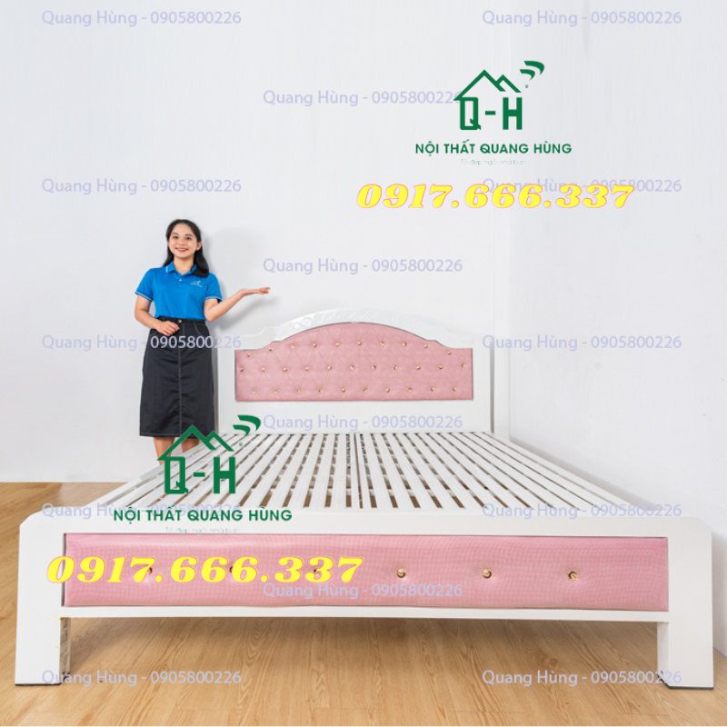 Giường sắt 1m8 có nệm bọc 2 đầu cao cấp 