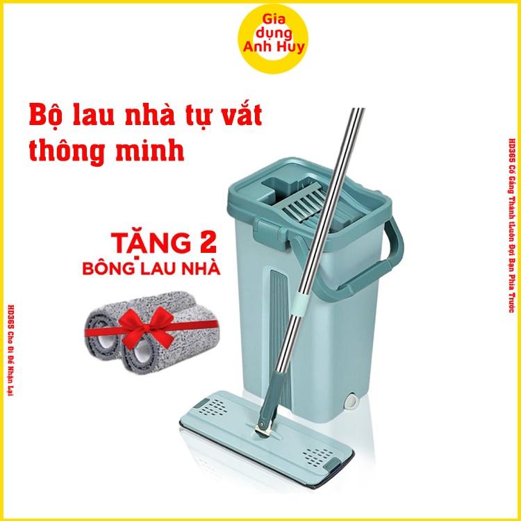 Bộ chổi lau nhà tự vắt cây lau tự vắt thông minh 360 độ tặng kèm 2 bông lau - GDAH