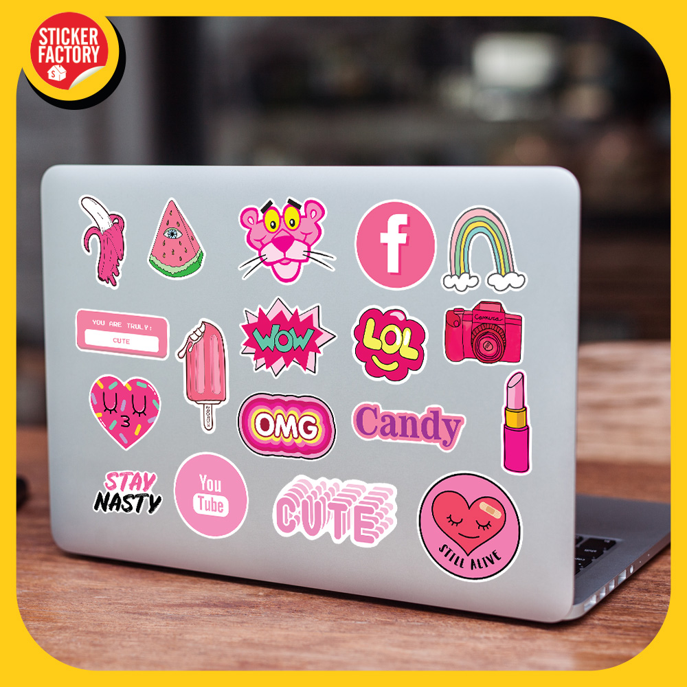 Pink - Set 100 sticker decal hình dán nón bảo hiểm, laptop, xe máy, ô tô - STICKER FACTORY