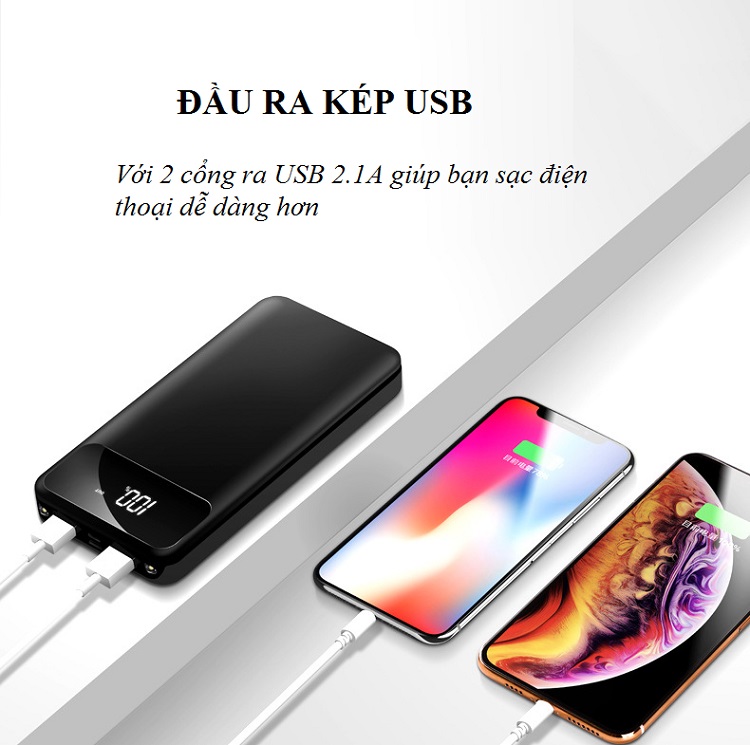 Sạc Dự Phòng Hỗ Trợ Sạc Nhanh BA-908 Có 2 Cổng USB Dung Lượng Pin Lớn