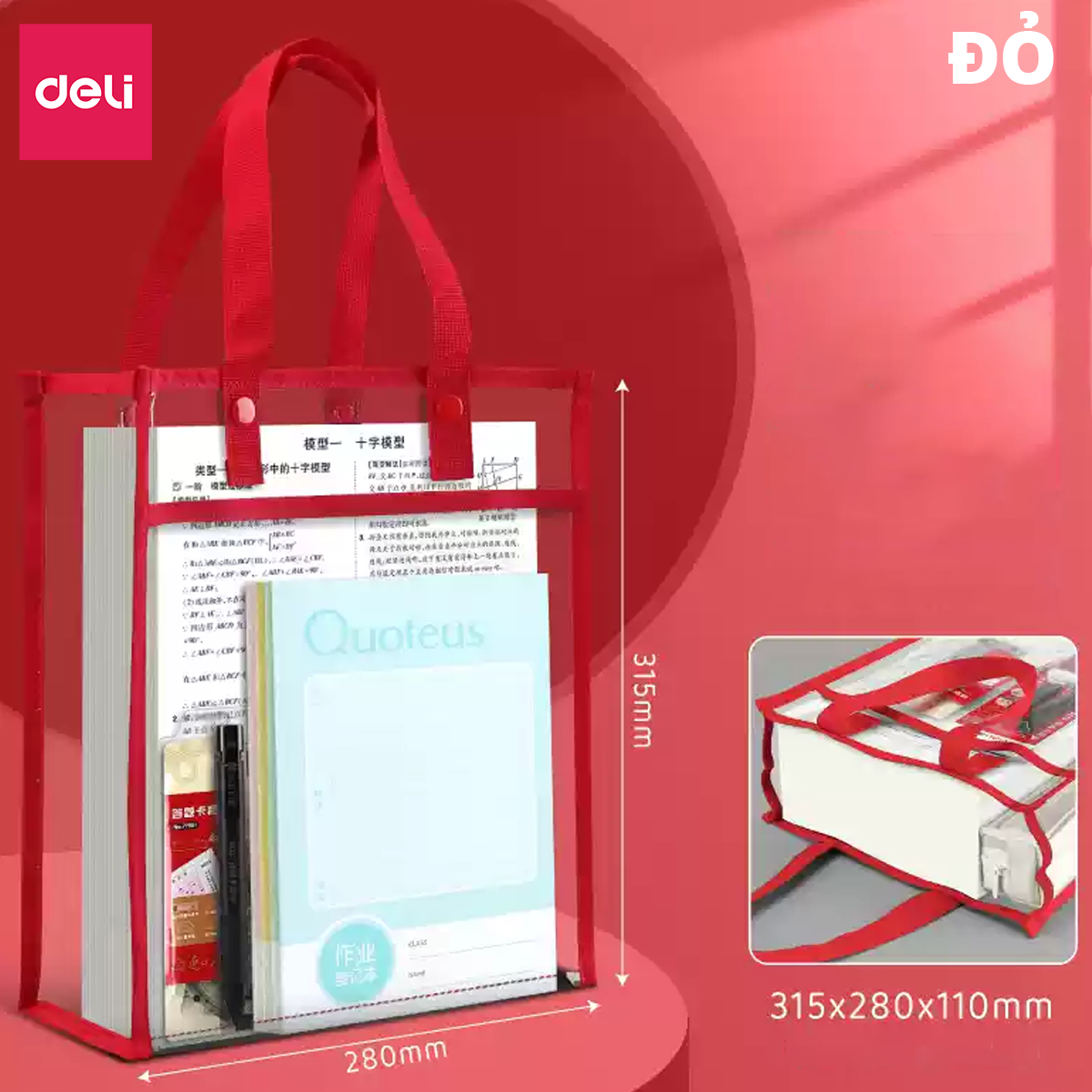 Túi Tote Túi Học Thêm Deli Trong Suốt Dễ Thương Sức Chứa Lớn Chống Nước, Chống Bụi Đựng Tài Liệu Sách Vở Học Sinh