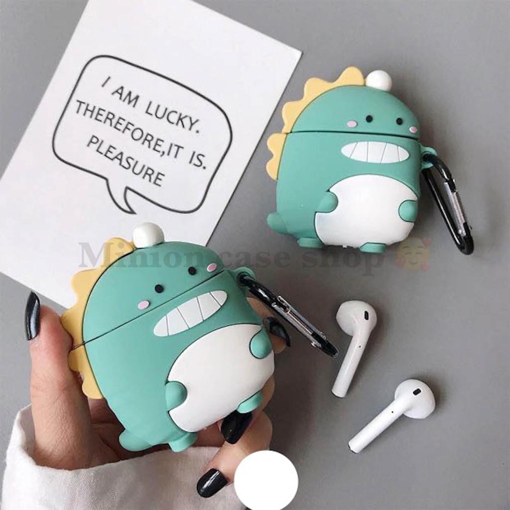 Bao Case Ốp dành cho Airpods 1-2, Airpods Pro silicon 3D khủng long xanh cao cấp