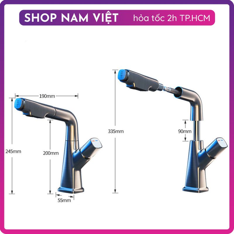 Vòi Nước Lavabo Cao Cấp Dây Rút 2 Chế Độ Nước