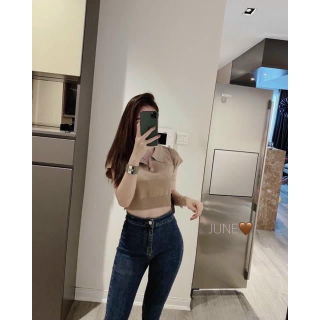 áo croptop xinh xịn mịn fom croptop cổ bẻ hàng qc -C