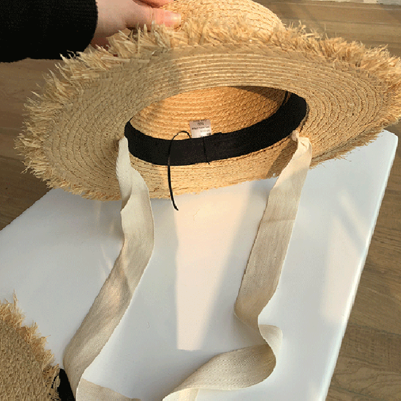 Mũ Lưỡi Trai Nữ Rộng Vành Chống Nắng Đi Biển Nón Đen Trắng Ruy Băng Nơ Ống Hút Nắp Casual Nữ Đầu Dẹt panama Hat