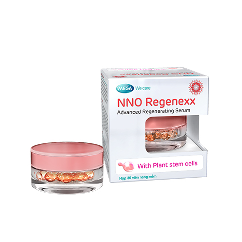 Serum mờ nếp nhăn, giúp da săn chắc - Tế bào gốc thực vật Iris &amp; Hibiscus - NNO REGENEXX Mega We Care (30 viên)