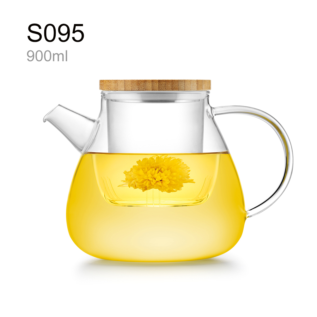 Bộ ấm Trà Hoa thủy tinh lõi thủy tinh T95 ( Ấm 900ml + 6 tách 100ml )