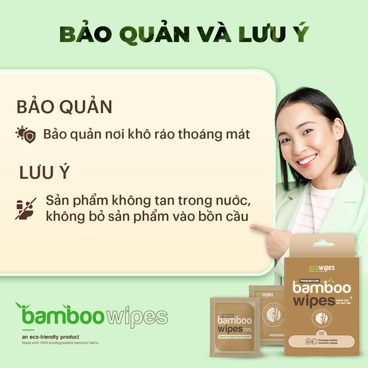 Combo 5 gói khăn giấy ướt cao cấp EcoBamboo Travel size Premium gói 1 tờ vải tre sinh thái không mùi có thể phân hủy