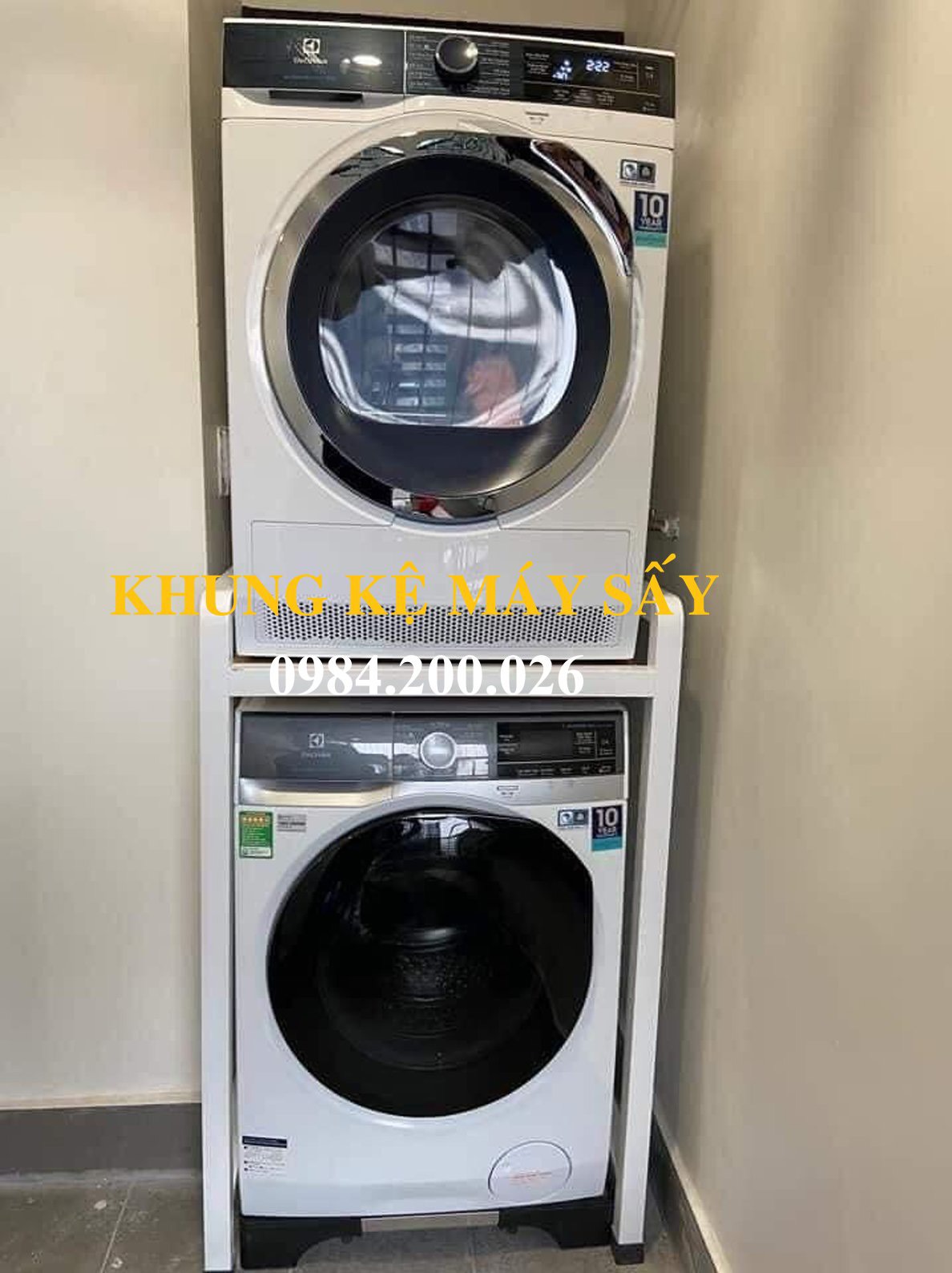 Kệ máy sấy máy giặt , khung thép mạ kẽm siêu bền, hàn liền khối chịu tải 300Kg, khung hộp vuông 40x40 mm, chống rung tốt KMG 02