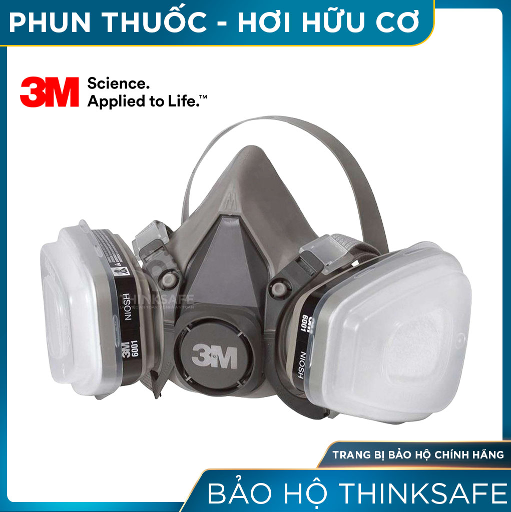 Bộ Mặt Nạ 3M 6200 Và Phin Lọc 3M 6001 Lọc Bụi Vi Khuẩn Và Hơi Hữu Cơ