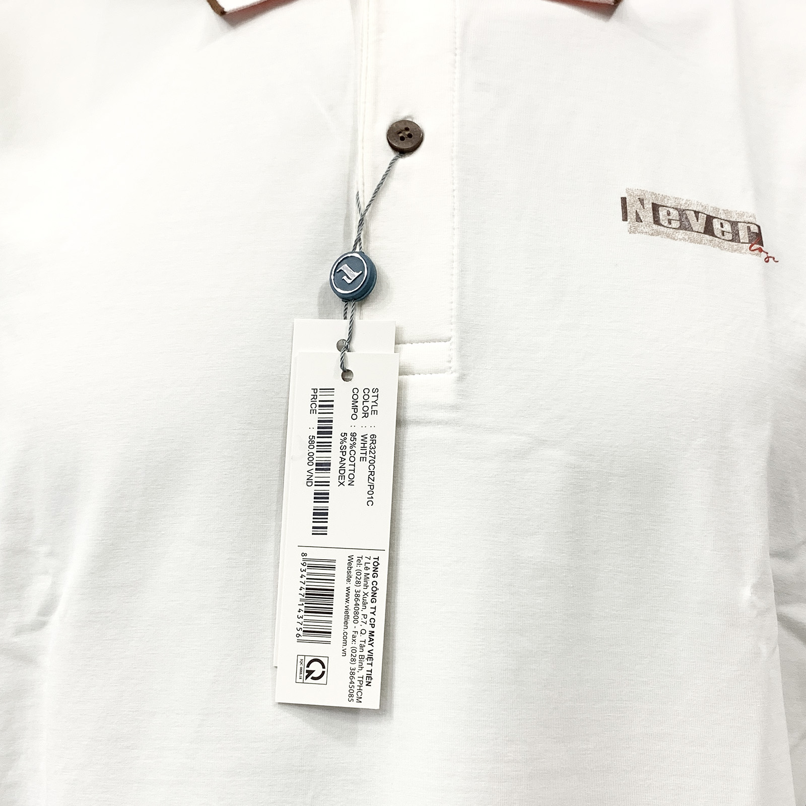 Viettien - Áo thun nam có cổ màu trắng 6R3270 phom regular thoải mái - Áo thun nam polo cao cấp Việt Tiến chất liệu cotton mịn mượt thoáng mát