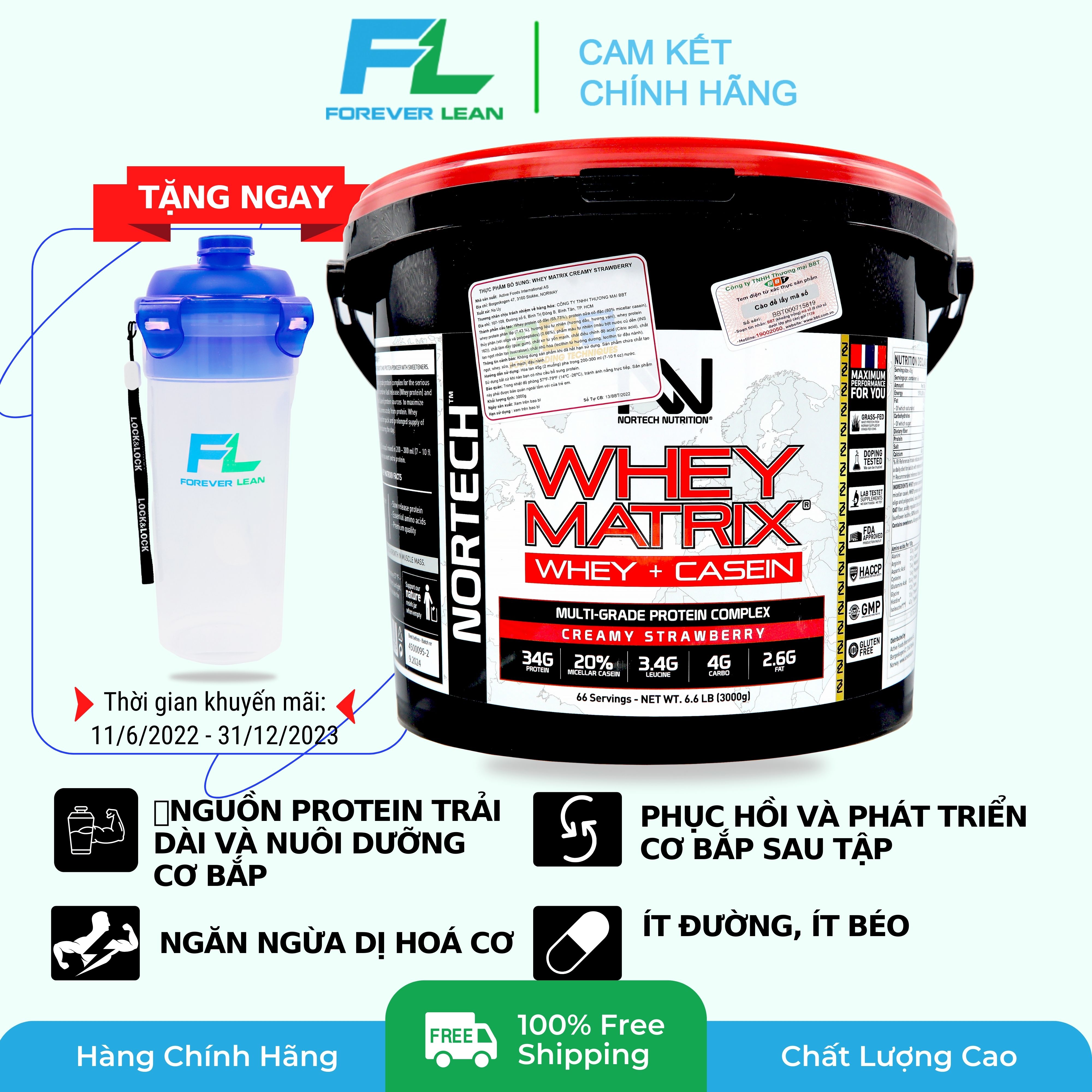 [Chính hãng BBT] Nortech Whey Matrix 6.6 LB - WHEY + CASEIN Hấp Thu Trải Dài Từ Nhanh Đến Chậm - Tăng Cơ Tối Đa