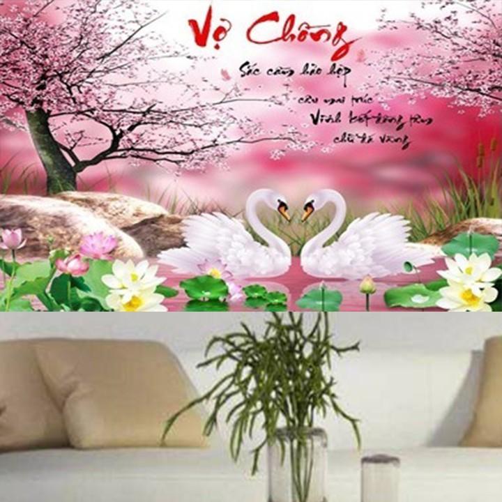 Tranh thêu vợ chồng thiên nga hoa sen X8327 - kích thước: 63 * 47cm.