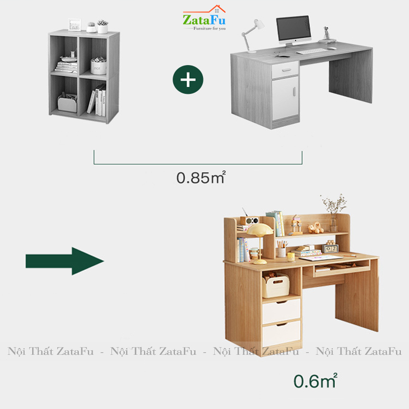 Bàn Học Cho Bé Có Kệ Sách Ván MDF dày 17mm BLV-34 ZataFu