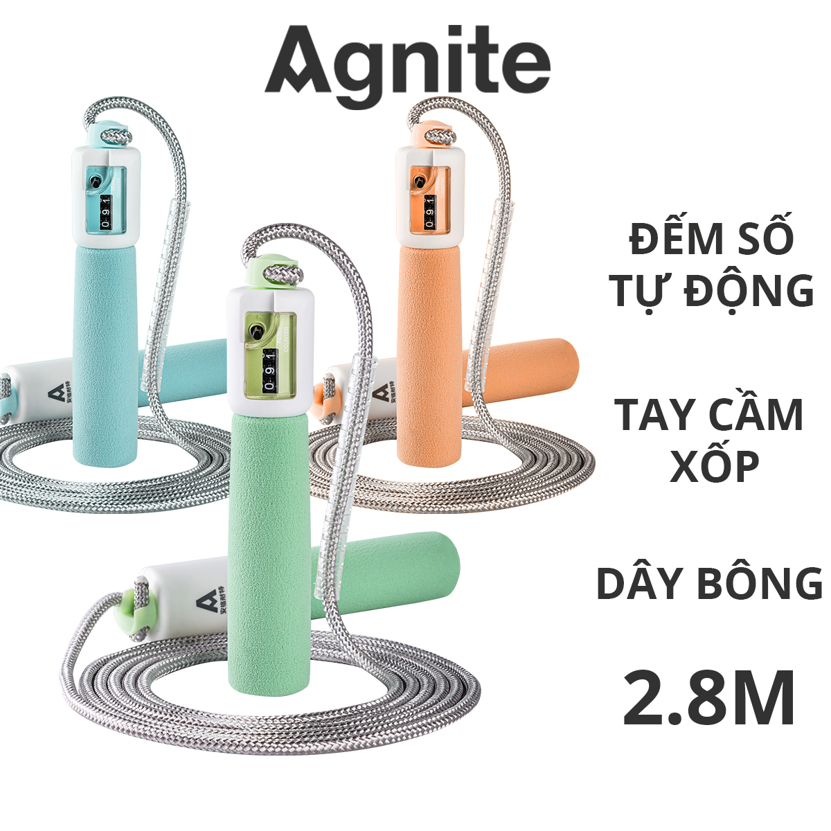 Dây nhảy thể dục sợi đan đếm số tự động Agnite - Chất lượng chuyên nghiệp siêu bền - Màu Hồng/ Xanh dương/ Xanh lá - F4111
