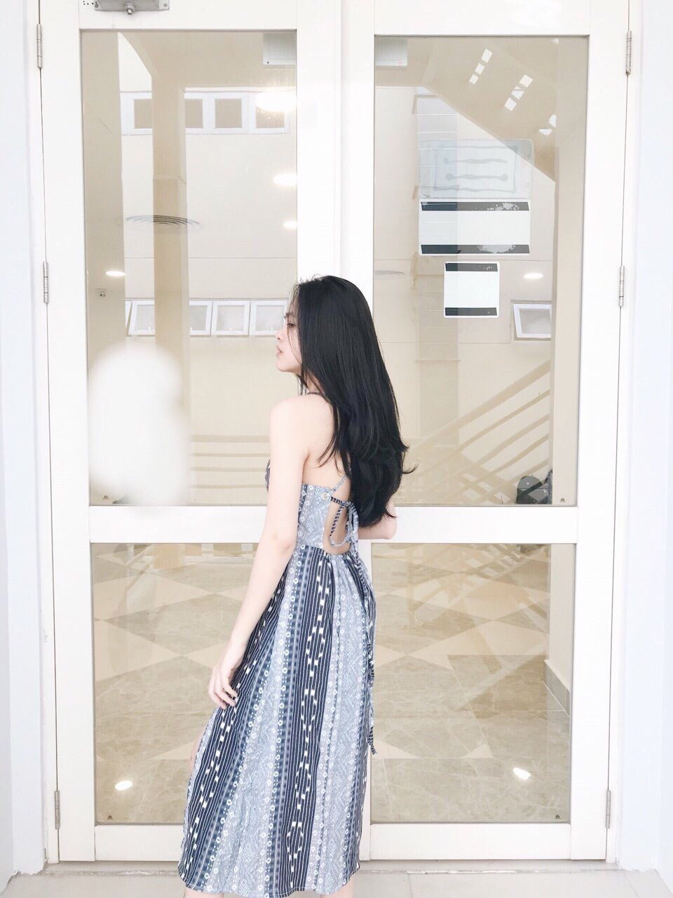 Đầm 3 dây đan dây lưng form dài che khuyết điểm