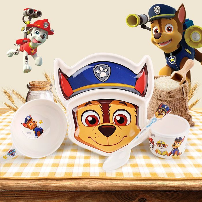 Set 4 món chén, dĩa, muỗng và ly uống nước hình chú chó cứu hộ Dog Paw Patrol 3D màu xanh cho các bé ăn uống - 140P7NWW6633